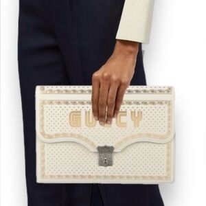 Gucci Leather Star Printed Calfskin GUCCY Clutch Portfolio Clutch Bag